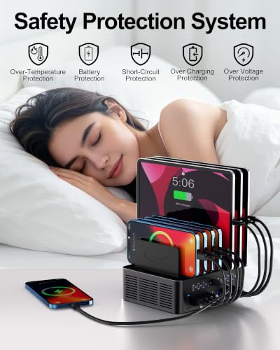 200W/40A Charging Station for Multiple Devices, 18 Port USB C Fast Charger | with Adjustable Dividers, Multi Organizer Charging Dock for Smartphone, iPad, Kindle, Tablet & More