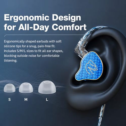 In Ear Monitor Headphones Hybrid 1BA+1DD HiFi Deep Bass IEM Earphones Blue | Hybrid Banlance Armature with Dynamic in Ear Headphones IEM Earphones Gaming Earbuds no Mic - color: QT820-Blue no Mic