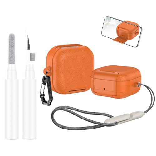 Kickstand Case Compatible with Samsung Galaxy Buds 4 /Buds 4 Pro Keychain | Lanyard Cleaning kit Soft TPU and Hard PC, Drop Shockproof Full Protection Cover for Women Men for Galaxy Buds 4 /Buds 4 Pro - color: Orange