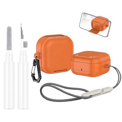 Kickstand Case Compatible with Samsung Galaxy Buds 4 /Buds 4 Pro Keychain | Lanyard Cleaning kit Soft TPU and Hard PC, Drop Shockproof Full Protection Cover for Women Men for Galaxy Buds 4 /Buds 4 Pro - color: Orange