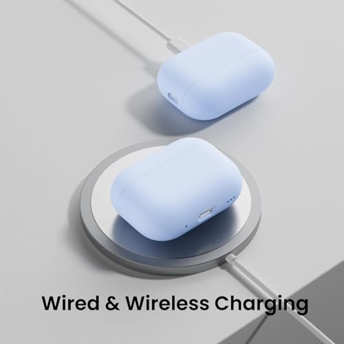 ORNARTO for AirPods Pro 2 Case, Hybrid Silicone, Baby Blue | Hybrid Silicone Rubber, Front LED Visible, Wireless Charging, Skin-Friendly Soft Touch, Anti-Scratch, Detachable Lanyard - color: Baby Blue