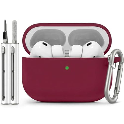 Full-Coverage dustproof Design for AirPods Pro 3 Case Cover with Cleaner Kit, Soft Silicone Cover for AirPods Pro 3rd Generation Comes with Keychain,Suitable for 3rd Generation Case,Wine Red - color: C1-Wine Red+pen