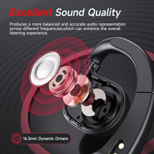 Open Ear Earbuds Bluetooth Headphone Stereo Sound Clear Call Air-Conduction | Wireless Charging Case LED Digital Display Over Ear Hook with Microphone Waterproof Earphones for Sports Running Workout Game