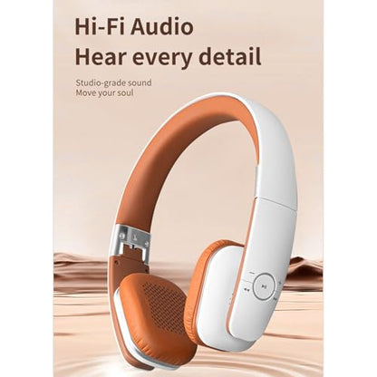 Over Ear Headphones, 6.0, Foldable Wireless Stereo Headset for Home Office Cellphone PC Ect. Lightweight Comfortable and Adjustable Design for Prolonged Wearing (White)