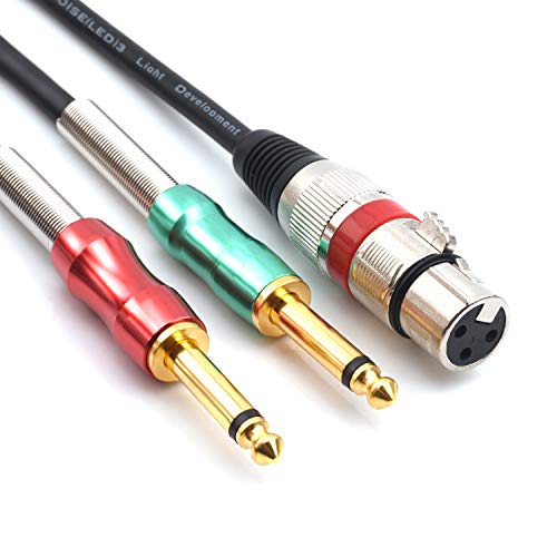 SiYear- 6.6FT XLR Female 3Pin to 6.35mm 1/4 inch Mono Male Audio Y Splitter Cable, Dual 6.35mm 1/4" Male to XLR Female Stereo Microphone Audio Converter Adapter Cable(2m) - color: 6.6Feet, size: 6.6Feet