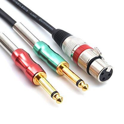 SiYear- 6.6FT XLR Female 3Pin to 6.35mm 1/4 inch Mono Male Audio Y Splitter Cable, Dual 6.35mm 1/4" Male to XLR Female Stereo Microphone Audio Converter Adapter Cable(2m) - color: 6.6Feet, size: 6.6Feet