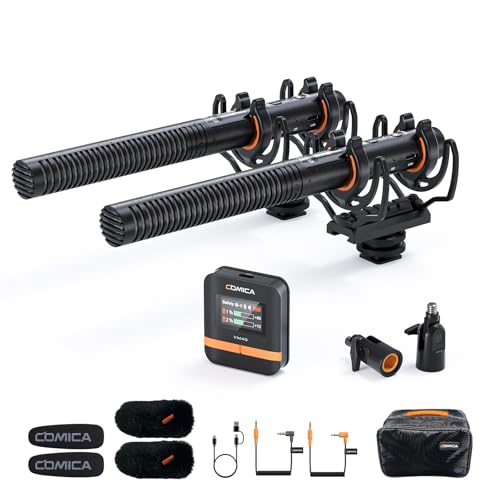 COMICA VM40 Dual-Channel Shotgun Microphone with 48kHz/32-bit Float Recording, Wireless Camera Microphone with 32G onboard Recording, External Directional Microphone Compatible with Canon, Nikon