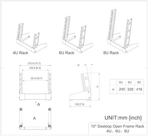 8U Small Desktop Network Rack 10" Mini Open Frame Server Rack - size: 8U
