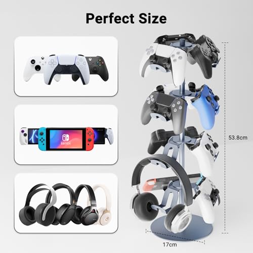 Gaming Controller Holder Aluminum Alloy 4 Layers,360-degree rotatable Headphone Stand,Gaming Controller Stand for Xbox PS5 PS4 Switch,Gaming Controller Headset Holder for Gaming Accessories - color: SILVER-4 LAYERS