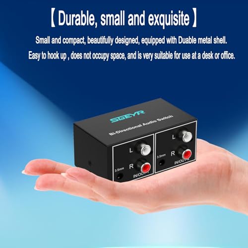 SGEYR RCA Switch 2 in 1 Out RCA switcher Selector 3.5mm Aux + RCA L/R Bi-Directional Stereo Audio Switcher A/B Analog Audio Switcher Black Metal Case