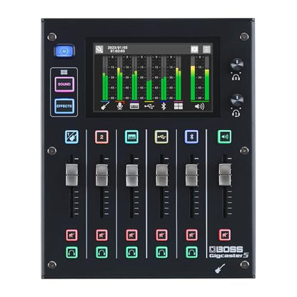 BOSS Gigcaster 5 Compact 5-Channel Audio Streaming Mixer with Direct Guitar/Bass Input | 2 XLR Mic Inputs | Stereo Line Input | 8 Touchscreen SFX Pads | 16x12 USB Audio Interface