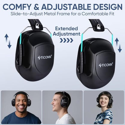 TICONN Noise Cancelling Ear Muffs for Adults, SNR 33dB Hearing Protection, Adjustable Safety Earmuffs for Construction - color: Black