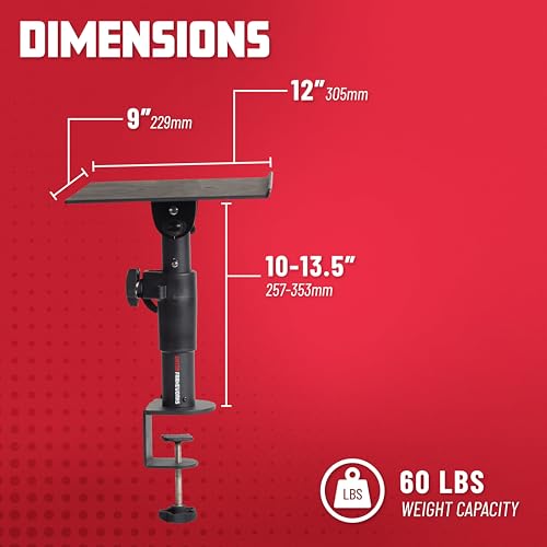 Gator Frameworks Set of 2 Clamp On Desktop Studio Speaker Stands | Height and Tilt Adjustable with 12 x 9" EVA-lined platforms & 60 lbs. Weight Capacity (GFWSPKSTMNDSKCMP) - style: Desktop Mounted