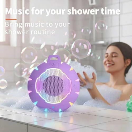 HEYSONG Waterproof Shower Bluetooth Speaker, Durable & Portable with Clear Sound, Ideal for Shower, Pool, Beach & Kayaking – Great Gift for Girls, Women & Men - color: Purple