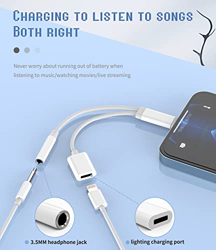 Lightning to 3.5mm Splitter Iphone Headphone AUX Jack Adapter(2in1)Apple MFI Certified Audio Cable Dongle Earbud Charger Cord Adaptador Para for 14 13 12 11 Pro Max Mini 7 8Plus X Xr Xs Ipad Connector