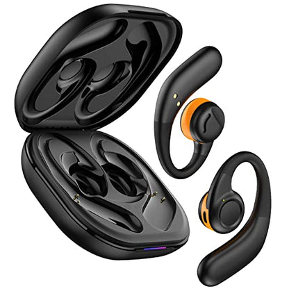 Jzones Open Ear Headphones Wireless Bluetooth 5.3, Open Ear Earbuds with Dual 16.2mm Dynamic Drivers 60 Hours Playtime Waterproof Sport Earbuds for Android iPhone TV,Black - color: Black