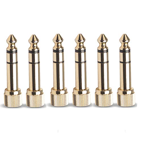 6Pcs Jack Gold-Plated 6.35mm Male to 3.5mm Female Plug Connector Audio Screw Adapter, Male 1/4" to Female 1/8" Screw-On Adapter