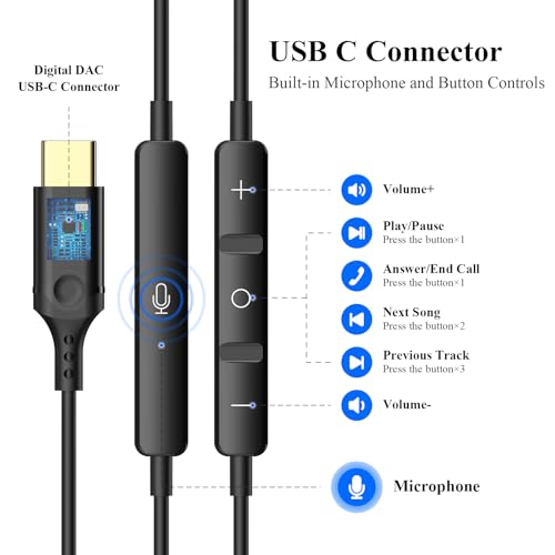ACANDYA USB C Earbuds for iPhone 17 16 15 Pro/iPad 10th Gen Wired Earphones | USB Type C Headphone for Samsung Tab S11 S21 S26 Ultra S25 with Microphone Volume Control Noise Isolating HiFi Stereo Headset