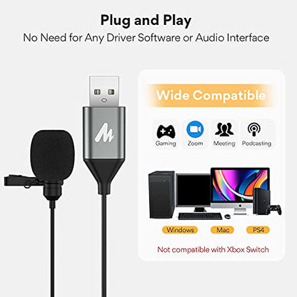 MAONO UL10 USB Lavalier Microphone, 192kHz/24bit for Interview and Vlogging | Omnidirectional, Plug & Play for PC, Computer, Mac, Laptop, Conference Calls, YouTube Video, Dictation, Meeting, Recording