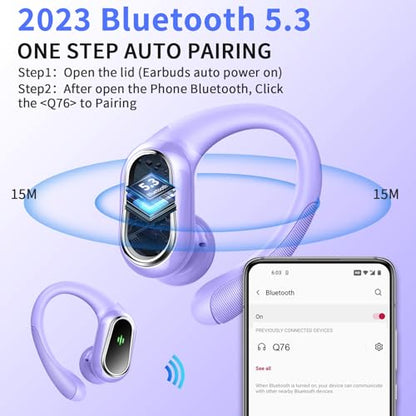 Wireless Earbuds, 2026 Bluetooth 5.4 Headphones, ENC Noise Canceling Mic | 60Hrs+ Stereo Wireless Headphones, IP7 Waterproof Bluetooth Earbuds, Sport Earhooks, Dual LED Display, for Workout, Running - color: comb purple