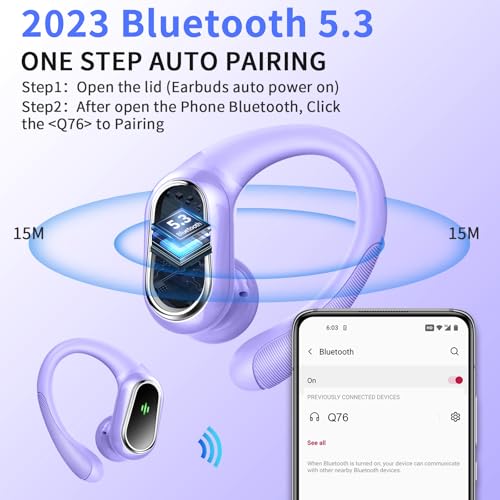 Wireless Earbuds, 2026 Bluetooth 5.4 Headphones, ENC Noise Canceling Mic | 60Hrs+ Stereo Wireless Headphones, IP7 Waterproof Bluetooth Earbuds, Sport Earhooks, Dual LED Display, for Workout, Running - color: comb purple