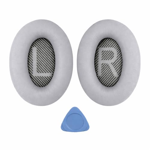 Replacement Ear Pads for Bose QC35 and QC35 II | Soft Protein Leather Ear Cushions with Noise Isolation, Memory Foam, Extra Durability - color: Silver