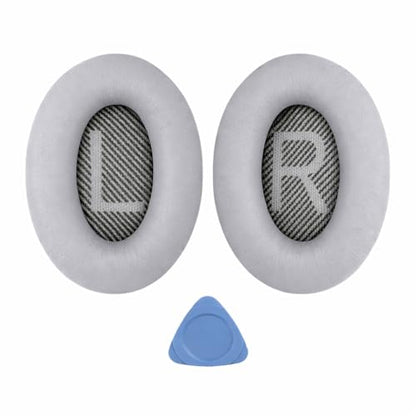 Replacement Ear Pads for Bose QC35 and QC35 II | Soft Protein Leather Ear Cushions with Noise Isolation, Memory Foam, Extra Durability - color: Silver