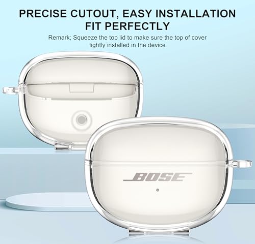 Aircawin for Bose Ultra Open Earbuds Case Clear 2024,Full Protective Shockproof Soft Transparent TPU Cover for Bose Open Ear Wireless Earbud Headphone Accessories with Carabiner and Cleaning Pen-Clear - color: Clear