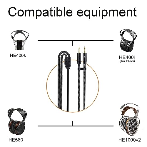 V-MOTA HE400i(2.5mm Plug Version) Cable Compatible with Hifiman HE400S, HE-400i, HE560, HE-350, HE1000, HE1000 V2 Headphone, 5.9Ft to 16Ft (Dual 2.5mm Plugs)