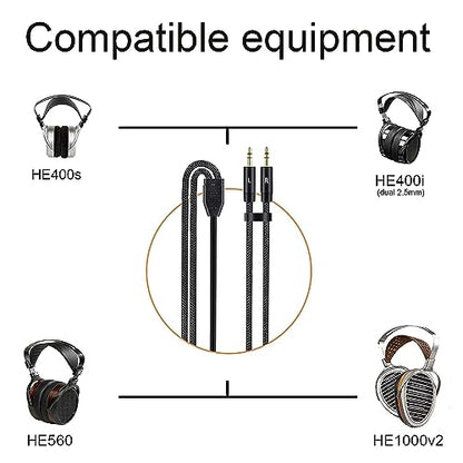 V-MOTA HE400i(2.5mm Plug Version) Cable Compatible with Hifiman HE400S, HE-400i, HE560, HE-350, HE1000, HE1000 V2 Headphone, 5.9Ft to 16Ft (Dual 2.5mm Plugs)