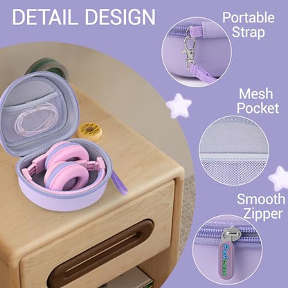 Hard Kid Headphone Case for ICLEVER BTH12/BTH26/HS19,Acer Kids,JoySpark | Also for EarFun k1 K2/AILIHEN C8/Candy Bila/Botesty Sound Kid Foldable Headphone, Hard Shell EVA,Handle Strap,Mesh Pocket - color: PURPLE
