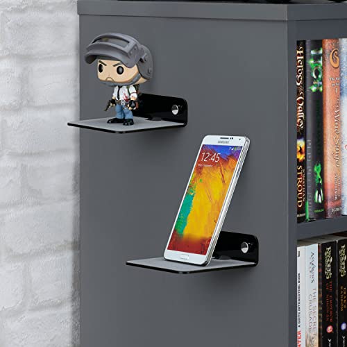 BRAINWAVZ 2-Pack 4” Small Floating Shelf Bluetooth Speaker Stand, Adhesive & Screw Wall Mount, Anti Slip, for Cameras, Baby Monitors, Webcam, Router & More, Universal Holder (SHELF11 Black) - color: Black