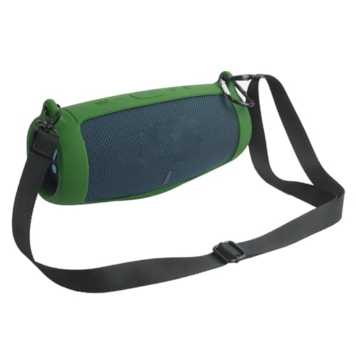 Silicone Case Cover for JBL Charge 5 Bluetooth Speaker, Travel Carrying Protective with Shoulder Strap and Carabiner (Green) - color: Green