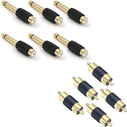 VCE RCA to 1/4" Audio Adapter 6-Pack Bundle with RCA Male to Male Coupler 5-Pack