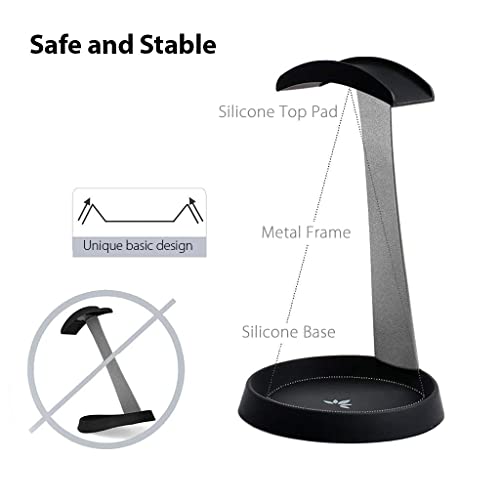Avantree HS102 - Metal Headphone Stand with Cable Holder | Sturdy metal and silicone desktop stand keeps headphones secure while the.