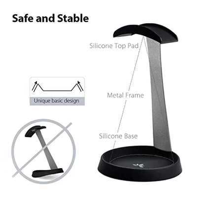 Avantree HS102 - Metal Headphone Stand with Cable Holder | Sturdy metal and silicone desktop stand keeps headphones secure while the.