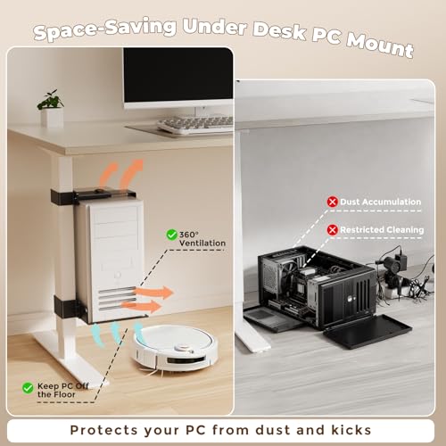Under Desk PC Mount & CPU Holder, No-Drill Clamp-On Stand for Standing Desk (Fits 75x45mm Square Legs), Adjustable Steel Computer Tower Holder, Heavy-Duty 40lbs/18kg, Black - size: 75X45mm