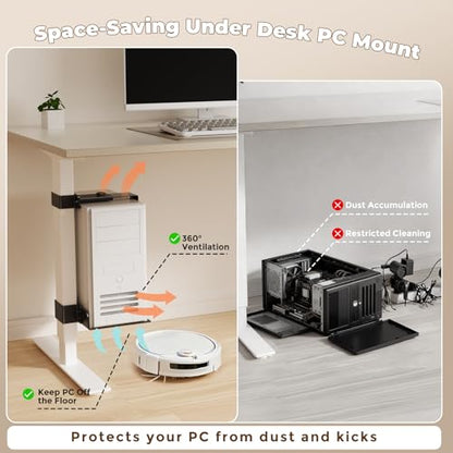 Under Desk PC Mount & CPU Holder, No-Drill Clamp-On Stand for Standing Desk (Fits 75x45mm Square Legs), Adjustable Steel Computer Tower Holder, Heavy-Duty 40lbs/18kg, Black - size: 75X45mm