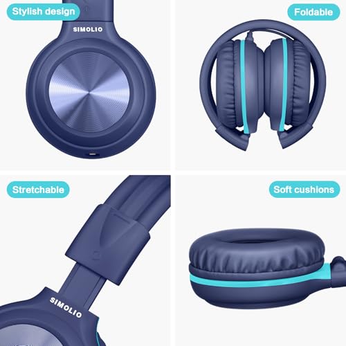 SIMOLIO 2 Pack Wired Headphones with Share Port, Foldable Headset with MIC | Manyshare Series, Durable for Teen Girls Boys, Over Ear Headset w/ Volume Limited for Tablet PC Chromebook School Travel Gift - color: Pink & Deep Blue 3.5mm