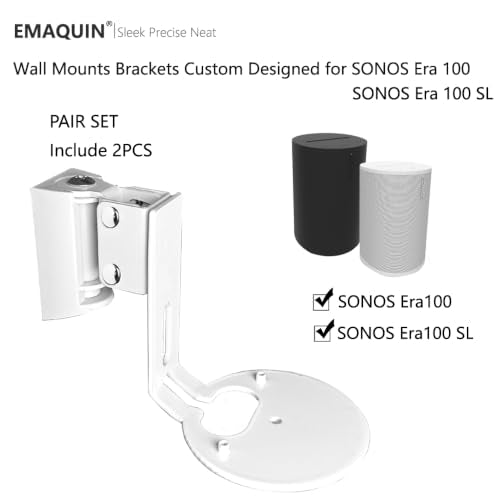 Wall Mounts Brackets-Pair Set(2PCS) for Sonos Era 100/Era 100 SL Speaker(Include 2PCS,Swivel and Tilt,Sturdy Metal,Enduring Paint Finish,Compatible with Sonos Era 100/Era 100 SL,Pair,White) - color: White, size: Pair Set