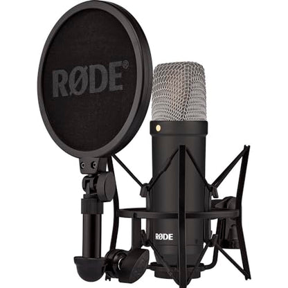 Rode NT1 Signature Series Large-Diaphragm Condenser Microphone (Black) Bundle with MS-5230F Tripod Microphone Stand with Fixed Boom and Polsen Studio Monitor Headphones