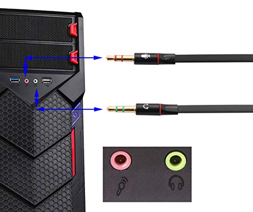 3.5mm Headphone Y Splitter - 4-Pole to 3-Pole 3.5mm Male Headset Mic & Stereo Audio Cable for PC - 20CM Black - color: Black