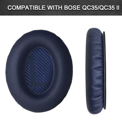 Replacement Ear Pads for Bose QuietComfort 35 35 II 15 25(qc 35 25 15/QC35 ii), Headphone Ear Covers, High Density Memory Cotton, Soft Leather, Adaptive Noise Isolation Headphones Pads Cushions - color: navy blue, style: QC35