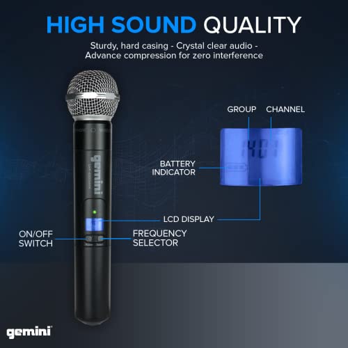 Gemini UHF Handheld Microphone System, 256 Channels, 240ft (UHF-6100M-R2) | UHF handheld mic, 256 channels, 512-537 MHz - 240 ft range - LCD, auto SYNC - XLR & 1/4" outputs - style: Single Mic