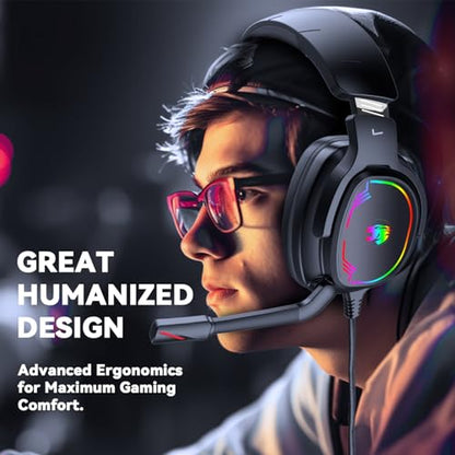 Jimonyer Gaming Headset with Microphone, 7.1 Surround Sound and Noise Canceling Over Ear Headphones for PC/PS4/PS5/Xbox Series/Switch, RGB Light and Soft Imitation Protein Earmuffs(Black) - color: Black