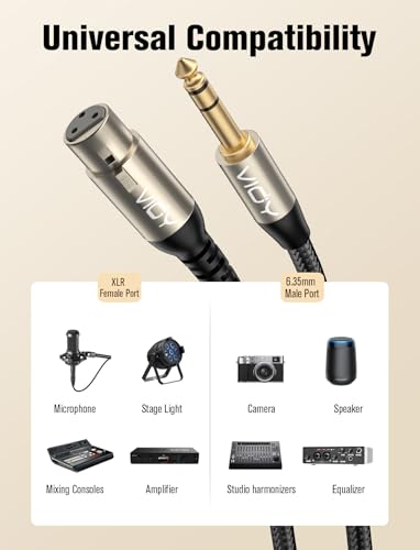 VIOY XLR to 1/4 Cable 32.8FT, 6.35mm TRS to XLR Female Balanced Mic Cord | Multi-layer shielding noise reduction, nylon braided audio xlr cord for mixer, microphone, piano and karaoke device - size: 32.8FT