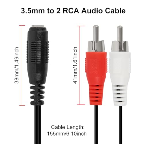 2Pack 3.5mm Female to 2 RCA Splitter Male Stereo Audio Y Cable (1ft), Gold Plated Adapter with OFC Conductor & Dual Shielding, for Speakers, Home Theater, TV, Smartphone, MP3, Tablet(8inch)