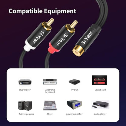 RCA Splitter 1 Female 2 Male 2Pack, Phono RCA Female to Dual Male Gold Plated Adapter, Stereo Audio Y Splitter Cable (20cm/2pcs) - color: RCAF-2RCAM-2PCS