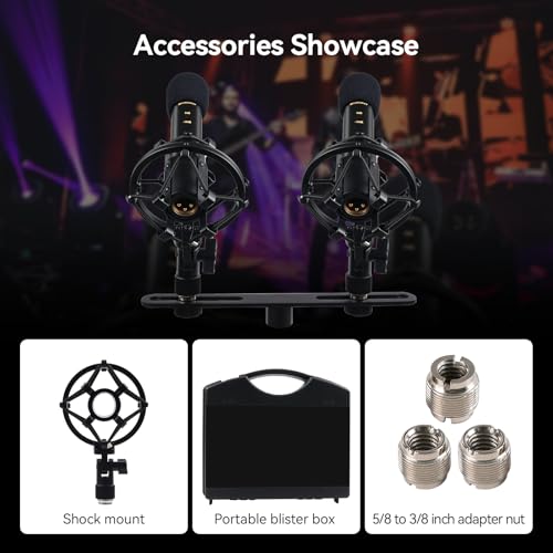 SVBONY SVMic M1 2-Pack Condenser Mic with Low Cut/-10dB Pad for Bass | 22mm Gold Instrumental Mic, Supports XY and AB Stereo Configurations, Shock Mount, T-Bar & Case
