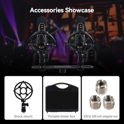 SVBONY SVMic M1 2-Pack Condenser Mic with Low Cut/-10dB Pad for Bass | 22mm Gold Instrumental Mic, Supports XY and AB Stereo Configurations, Shock Mount, T-Bar & Case